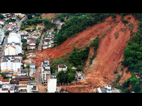 Terrible landslide and deluge hit the village after the flooding river in Aguas Calientes, Peru